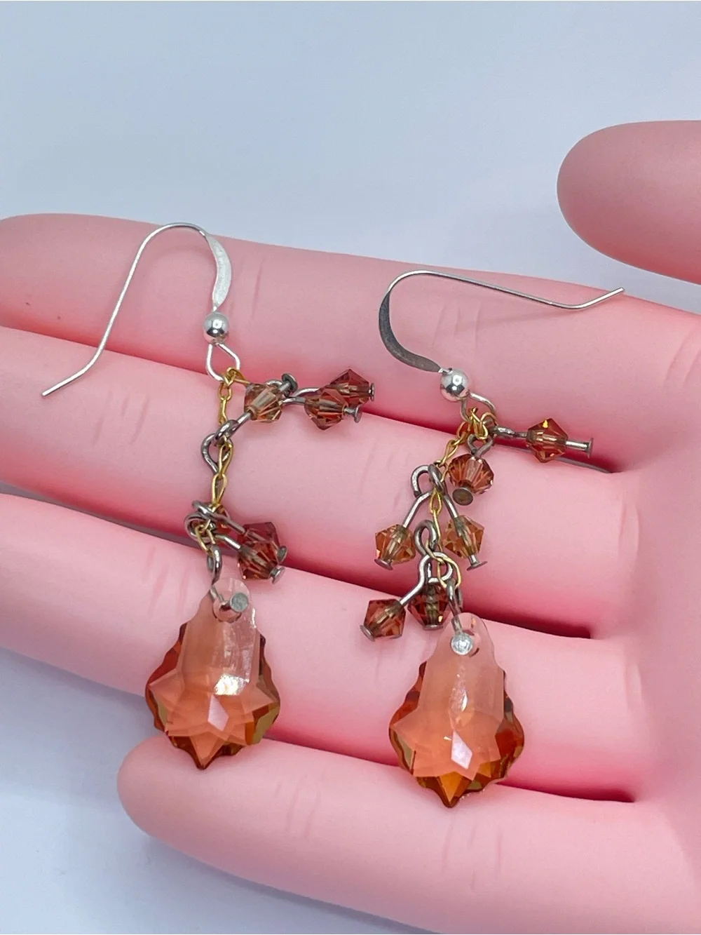 925 Sterling Swarovski Crystal Elements Champagne Dangle Statement Earrings